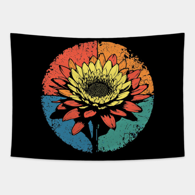 Vintage Chrysanthemum Bloom – Retro Botanical Art Tapestry by TuncGK