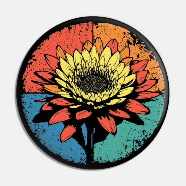 Vintage Chrysanthemum Bloom – Retro Botanical Art Pin by TuncGK