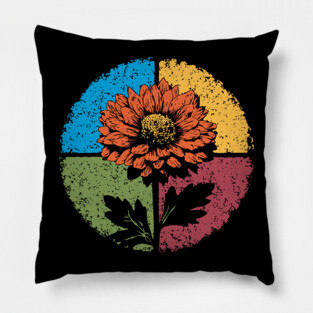 Moody Retro Chrysanthemum – Vintage Floral Circle Design Pillow