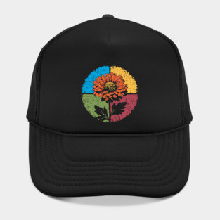 Moody Retro Chrysanthemum – Vintage Floral Circle Design Hat