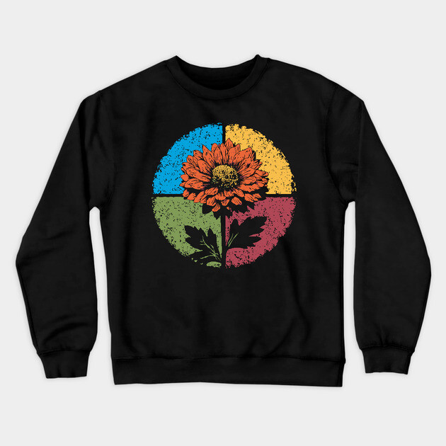 Moody Retro Chrysanthemum – Vintage Floral Circle Design Crewneck Sweatshirt by TuncGK