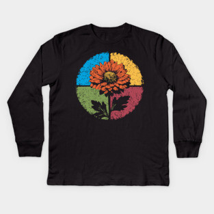 Moody Retro Chrysanthemum – Vintage Floral Circle Design Kids Long Sleeve T-Shirt