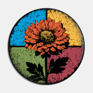 Moody Retro Chrysanthemum – Vintage Floral Circle Design Pin