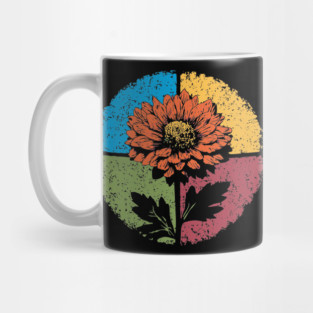 Moody Retro Chrysanthemum – Vintage Floral Circle Design Mug