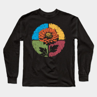 Moody Retro Chrysanthemum – Vintage Floral Circle Design Long Sleeve T-Shirt