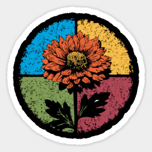 Moody Retro Chrysanthemum – Vintage Floral Circle Design Sticker