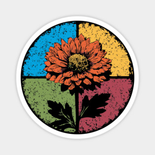 Moody Retro Chrysanthemum – Vintage Floral Circle Design Magnet