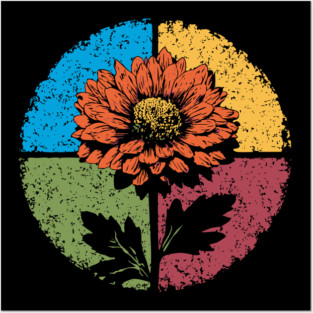Moody Retro Chrysanthemum – Vintage Floral Circle Design Posters and Art