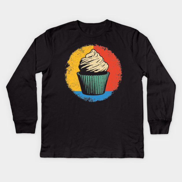 Retro Cupcake Delight – Vintage Dessert Aesthetic Art Kids Long Sleeve T-Shirt by TuncGK