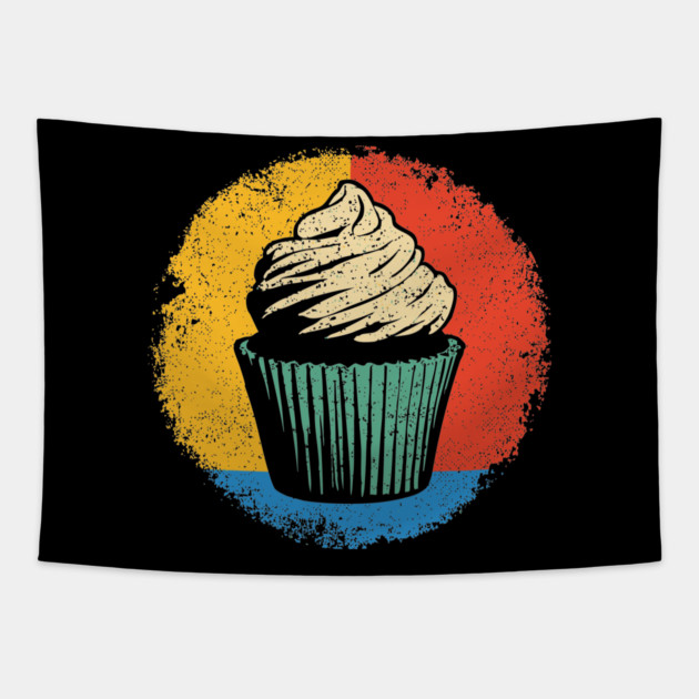 Retro Cupcake Delight – Vintage Dessert Aesthetic Art Tapestry by TuncGK