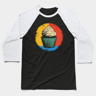 Retro Cupcake Delight – Vintage Dessert Aesthetic Art Baseball T-Shirt