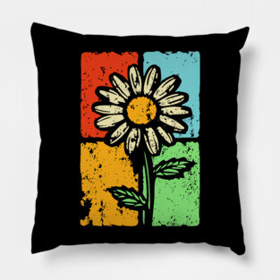 Retro Daisy Shirt Art – Groovy Vintage Flower Graphic Pillow