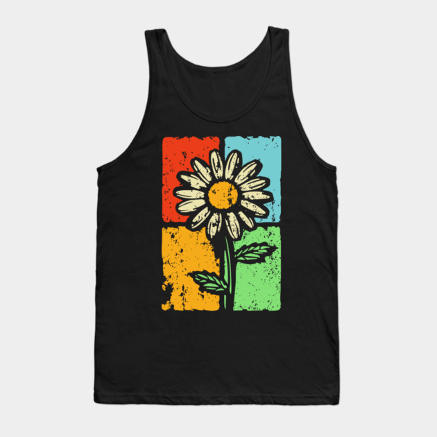 Retro Daisy Shirt Art – Groovy Vintage Flower Graphic Tank Top by TuncGK