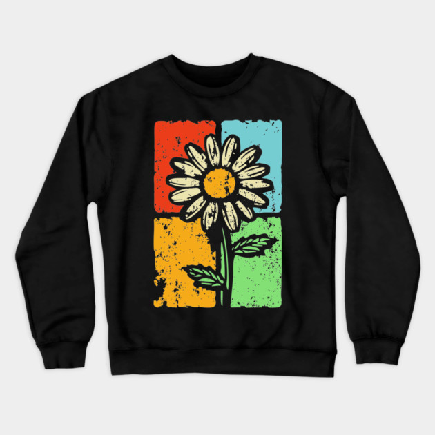 Retro Daisy Shirt Art – Groovy Vintage Flower Graphic Crewneck Sweatshirt by TuncGK