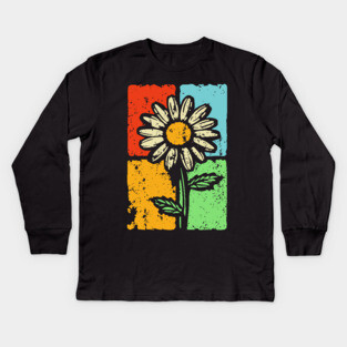 Retro Daisy Shirt Art – Groovy Vintage Flower Graphic Kids Long Sleeve T-Shirt