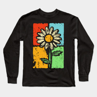 Retro Daisy Shirt Art – Groovy Vintage Flower Graphic Long Sleeve T-Shirt
