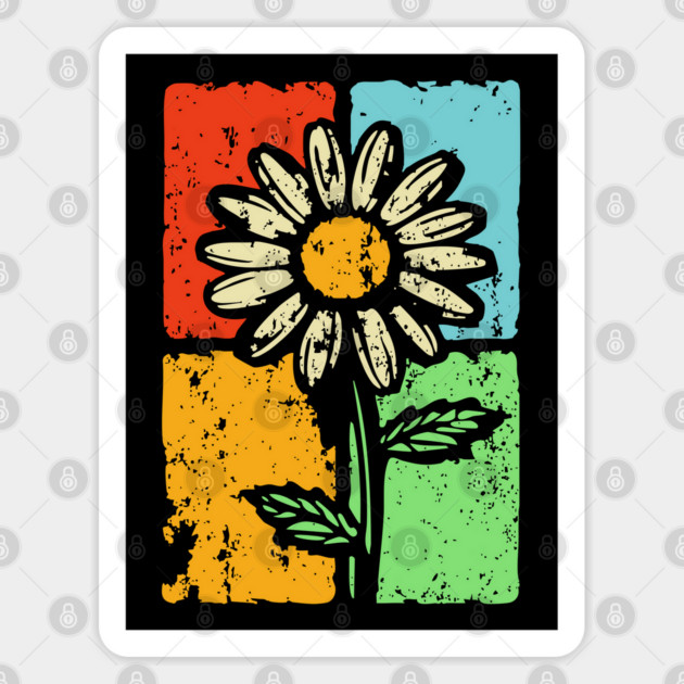 Retro Daisy Shirt Art – Groovy Vintage Flower Graphic Sticker by TuncGK