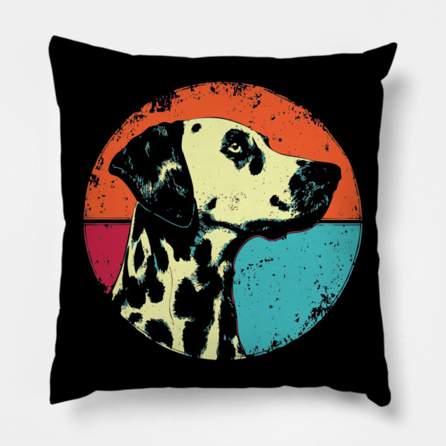 Retro Dalmatian Headshot – Vintage Dog Portrait Art Pillow by TuncGK