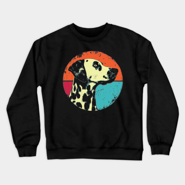 Retro Dalmatian Headshot – Vintage Dog Portrait Art Crewneck Sweatshirt by TuncGK