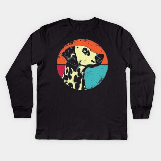 Retro Dalmatian Headshot – Vintage Dog Portrait Art Kids Long Sleeve T-Shirt by TuncGK