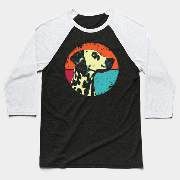 Retro Dalmatian Headshot – Vintage Dog Portrait Art Baseball T-Shirt by TuncGK
