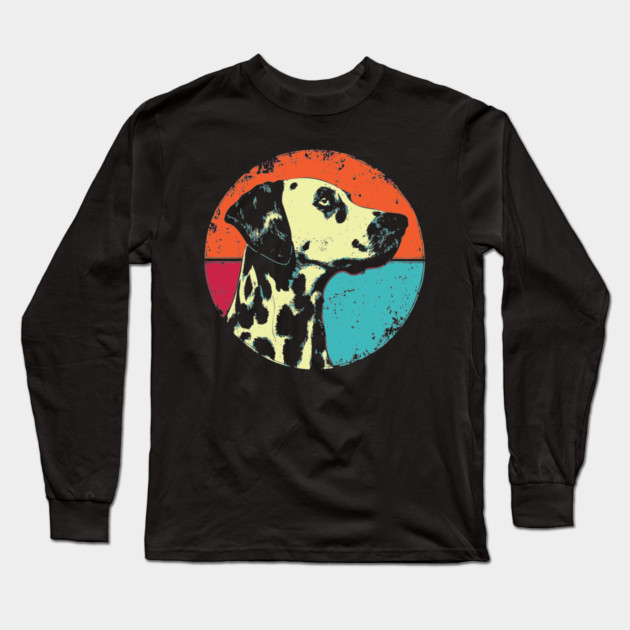Retro Dalmatian Headshot – Vintage Dog Portrait Art Long Sleeve T-Shirt by TuncGK