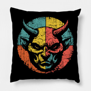 Retro Demon Face – Vintage Horror Grunge Monster Art Pillow