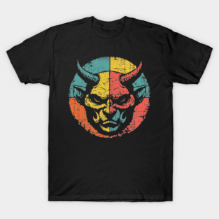 Retro Demon Face – Vintage Horror Grunge Monster Art T-Shirt