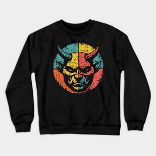 Retro Demon Face – Vintage Horror Grunge Monster Art Crewneck Sweatshirt
