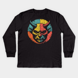 Retro Demon Face – Vintage Horror Grunge Monster Art Kids Long Sleeve T-Shirt