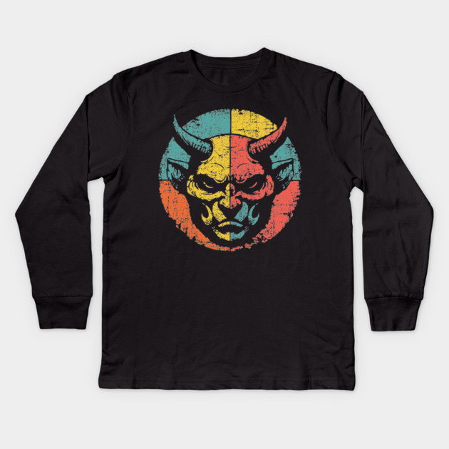Retro Demon Face – Vintage Horror Grunge Monster Art Kids Long Sleeve T-Shirt by TuncGK