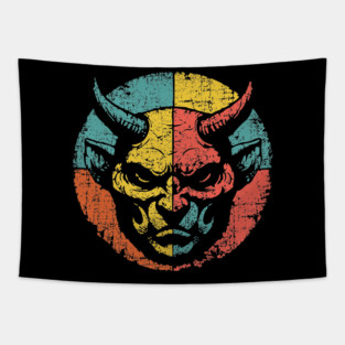 Retro Demon Face – Vintage Horror Grunge Monster Art Tapestry