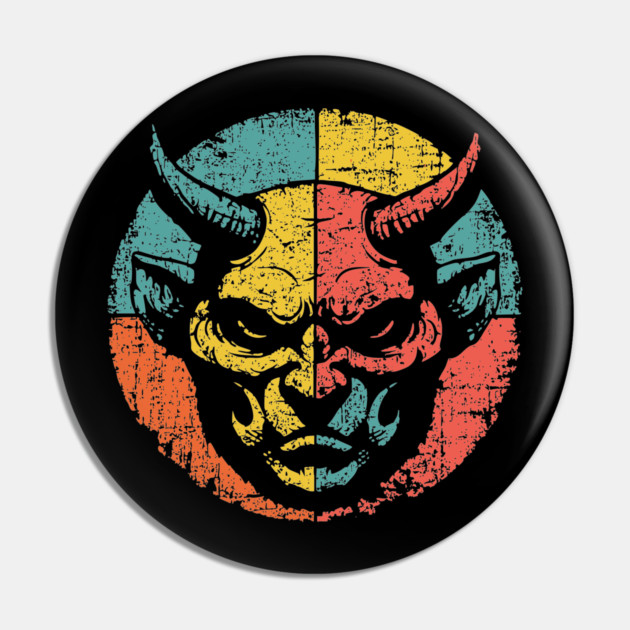 Retro Demon Face – Vintage Horror Grunge Monster Art Pin by TuncGK