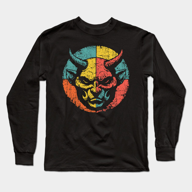 Retro Demon Face – Vintage Horror Grunge Monster Art Long Sleeve T-Shirt by TuncGK