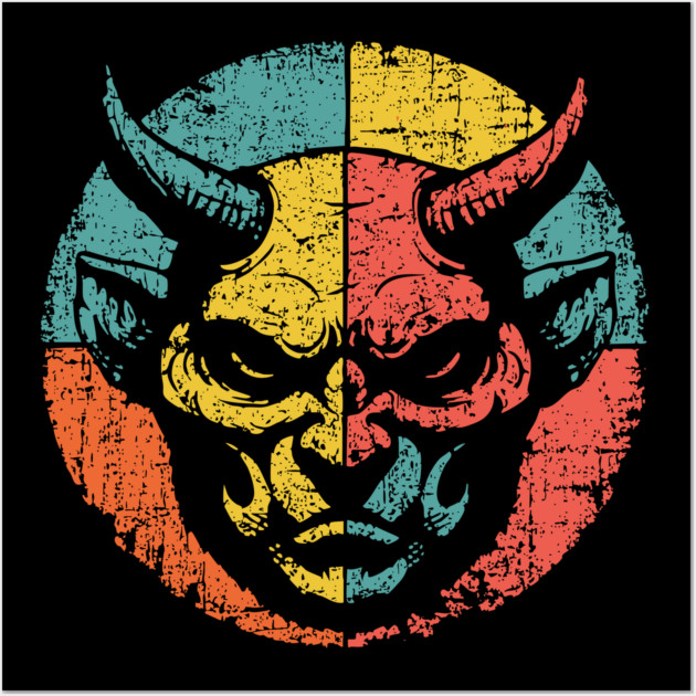 Retro Demon Face – Vintage Horror Grunge Monster Art Wall Art by TuncGK