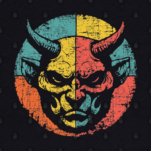 Retro Demon Face – Vintage Horror Grunge Monster Art by TuncGK
