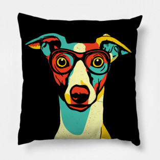 Whimsical Dog in Glasses – Retro Color Pop Pup Art Pillow