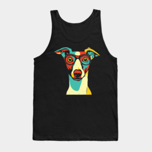 Whimsical Dog in Glasses – Retro Color Pop Pup Art Tank Top