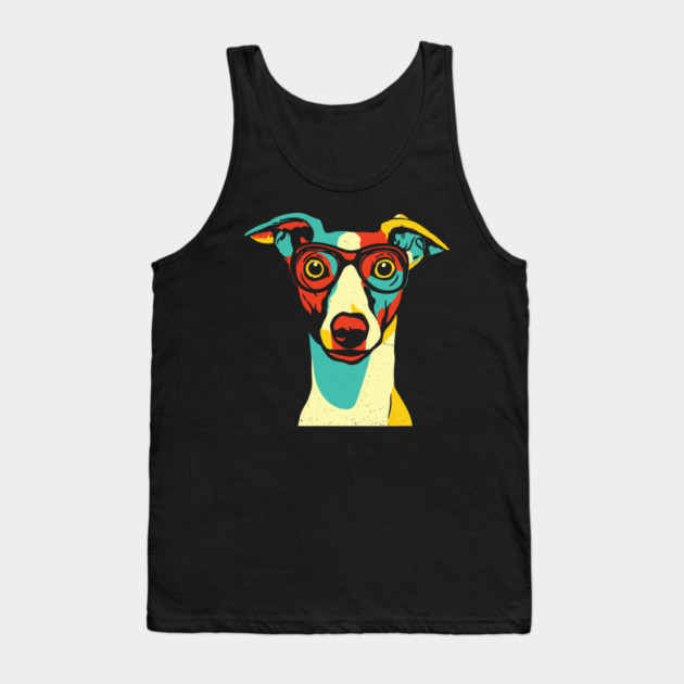Whimsical Dog in Glasses – Retro Color Pop Pup Art Tank Top by TuncGK
