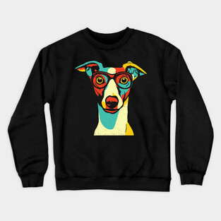 Whimsical Dog in Glasses – Retro Color Pop Pup Art Crewneck Sweatshirt