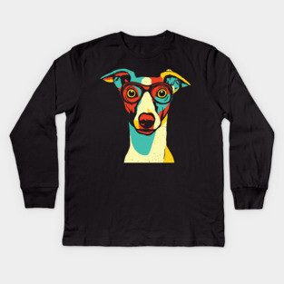 Whimsical Dog in Glasses – Retro Color Pop Pup Art Kids Long Sleeve T-Shirt