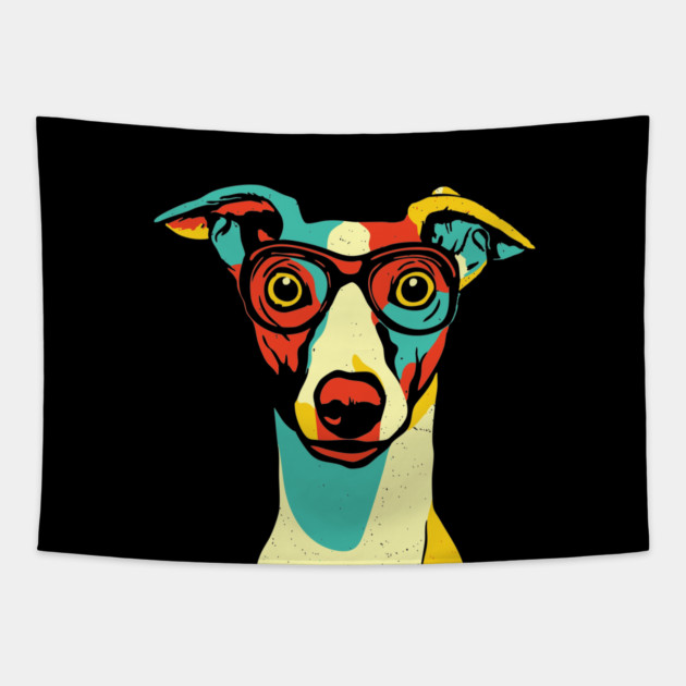 Whimsical Dog in Glasses – Retro Color Pop Pup Art Tapestry by TuncGK