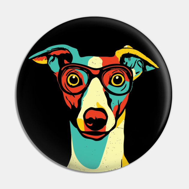 Whimsical Dog in Glasses – Retro Color Pop Pup Art Pin by TuncGK