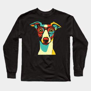 Whimsical Dog in Glasses – Retro Color Pop Pup Art Long Sleeve T-Shirt