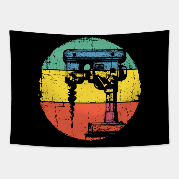 Retro Power Drill Art – Vintage Toolbox Wall Decor Design Tapestry by TuncGK