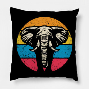 Vintage Elephant Profile – Retro Wildlife Circle Art Pillow