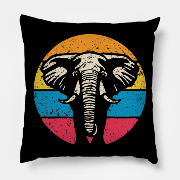 Vintage Elephant Profile – Retro Wildlife Circle Art Pillow by TuncGK
