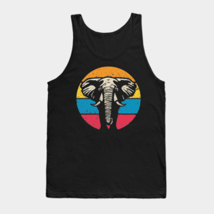 Vintage Elephant Profile – Retro Wildlife Circle Art Tank Top