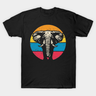 Vintage Elephant Profile – Retro Wildlife Circle Art T-Shirt