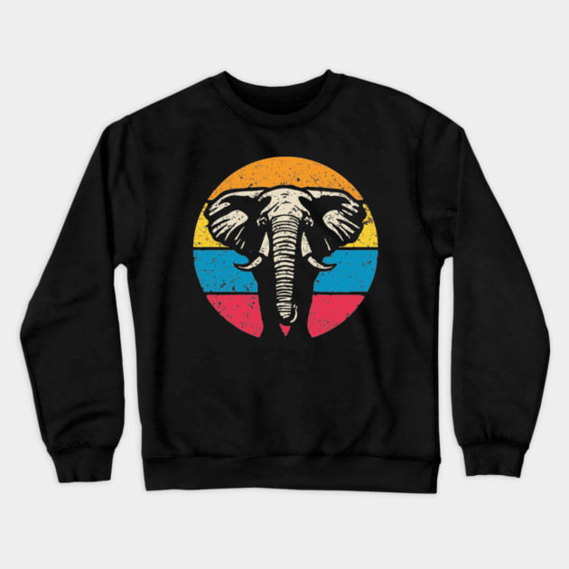 Vintage Elephant Profile – Retro Wildlife Circle Art Crewneck Sweatshirt by TuncGK